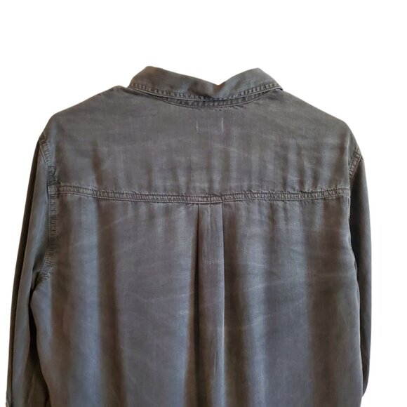 Sneak Peek Black Burnout Shirt Dress Tencel Lightweight Button Up Large - Picture 4 of 16